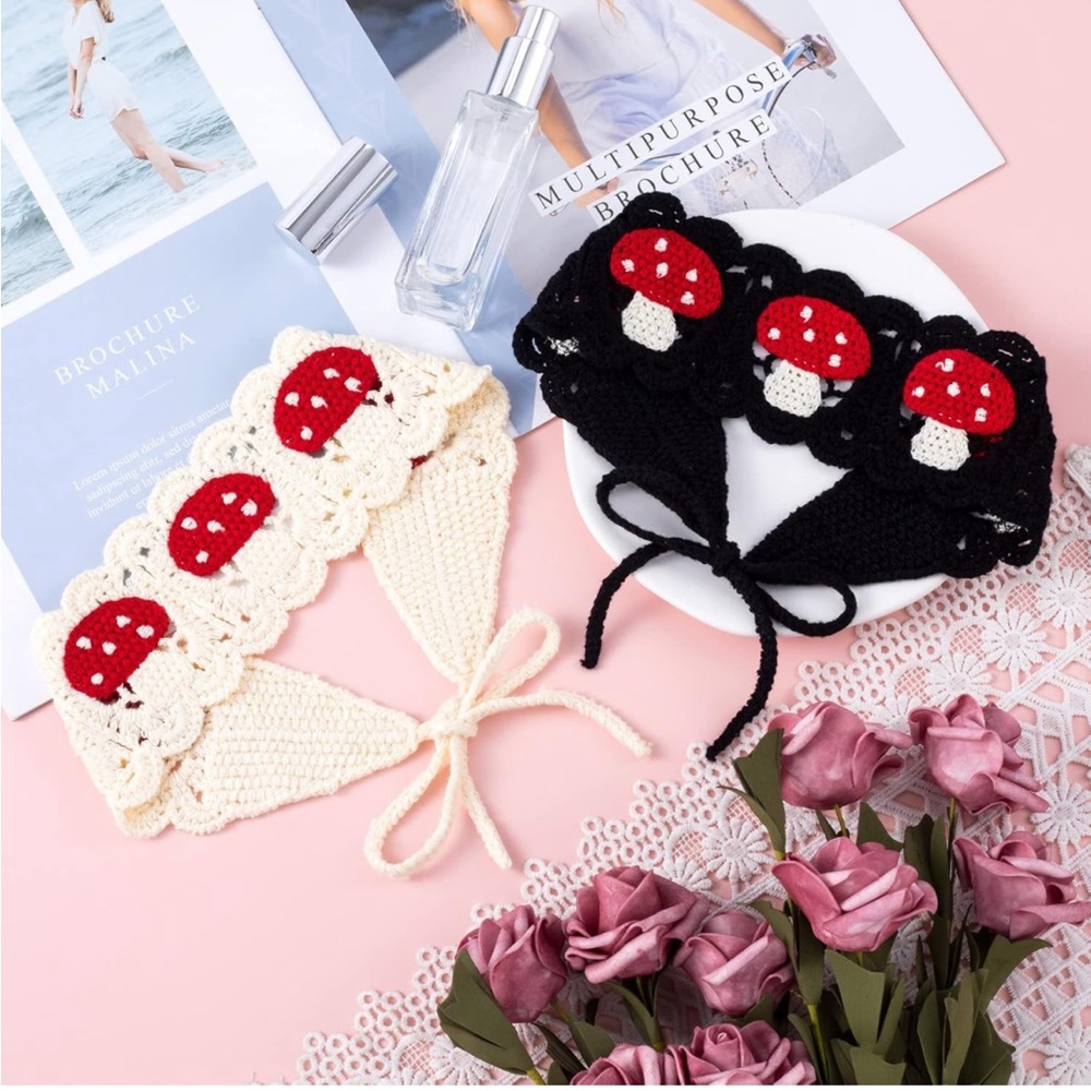 NWT 2Pcs Crochet Mushroom Headbands black & white